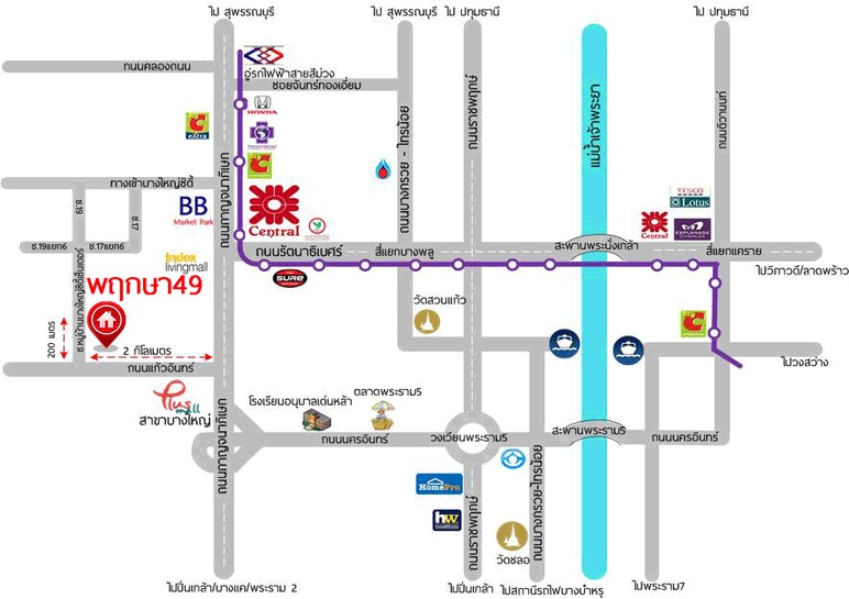 แผนที่ พฤกษา 49 บางใหญ่