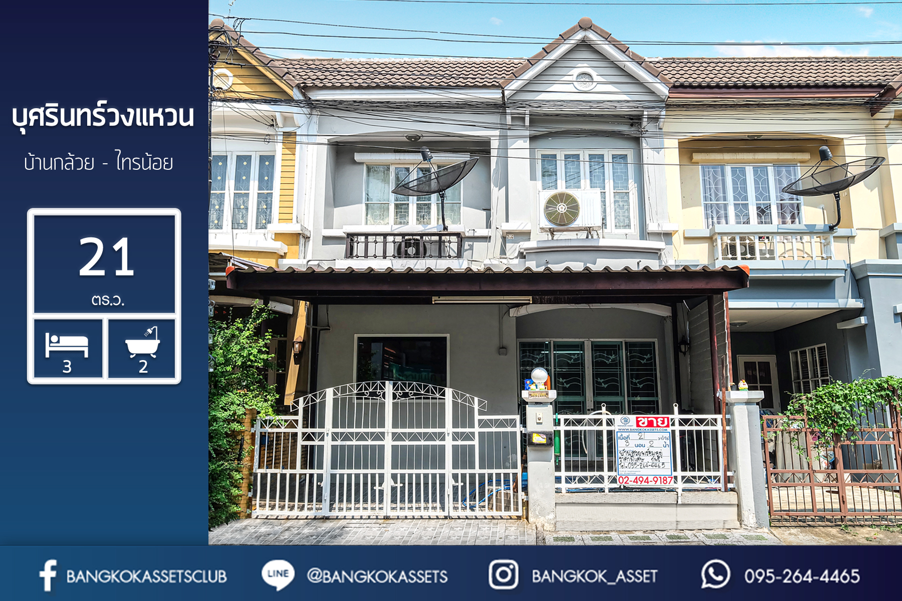 ทาวน์เฮ้าส์มือสองนนทบุรี ม.บุศรินทร์วงแหวน (L&H) บ้านกล้วย-ไทรน้อย เนื้อที่ 21 ตร.ว. ต่อเติมครัว-โรงรถพร้อมอยู่ ทำเลคุณภาพ! ใกล้เซ็นทรัลเวสต์เกต และ รถไฟฟ้าสถานี "คลองบางไผ่" ราคาคุ้มมาก!!