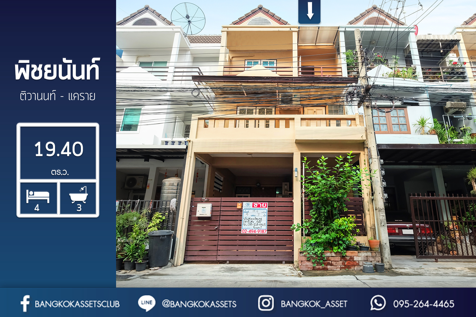 ทาวน์โฮมมือสองนนทบุรี ทำเลโซนเมือง ม.พิชยนันท์ ติวานนท์-แคราย เนื้อที่ 19.4 ตร.ว. หน้ากว้าง 5 เมตร บนสุดยอดทำเล! เข้า-ออก 3 เส้นทาง ใกล้เดอะมอลล์งามวงศ์วาน และรถไฟฟ้าสถานี "กระทรวงสาธารณะสุข"