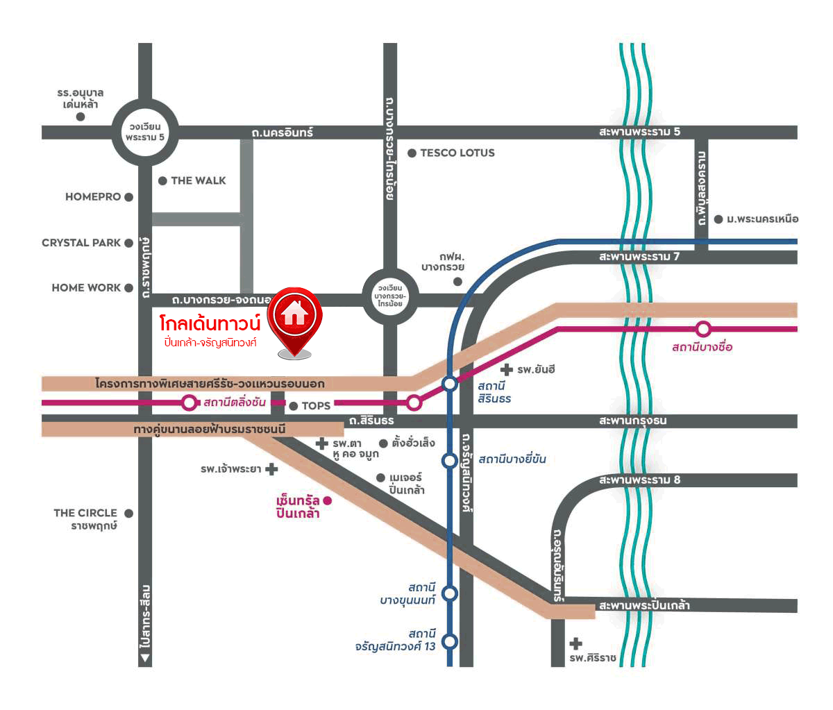 ทาวน์เฮ้าส์มือสองนนทบุรี ห้องมุม! ม.โกลเด้นทาวน์ ปิ่นเกล้า-จรัญฯ เนื้อที่ 29.2 ตร.ว. ฟังก์ชั่น 4 นอน 3 น้ำ หน้ากว้าง 5.7 เมตร ต่อเติมครัว โรงรถพร้อมอยู่ บนทำเลชื่อมต่อหลายเส้นทาง ใกล้ทางด่วน และรถไฟฟ้า