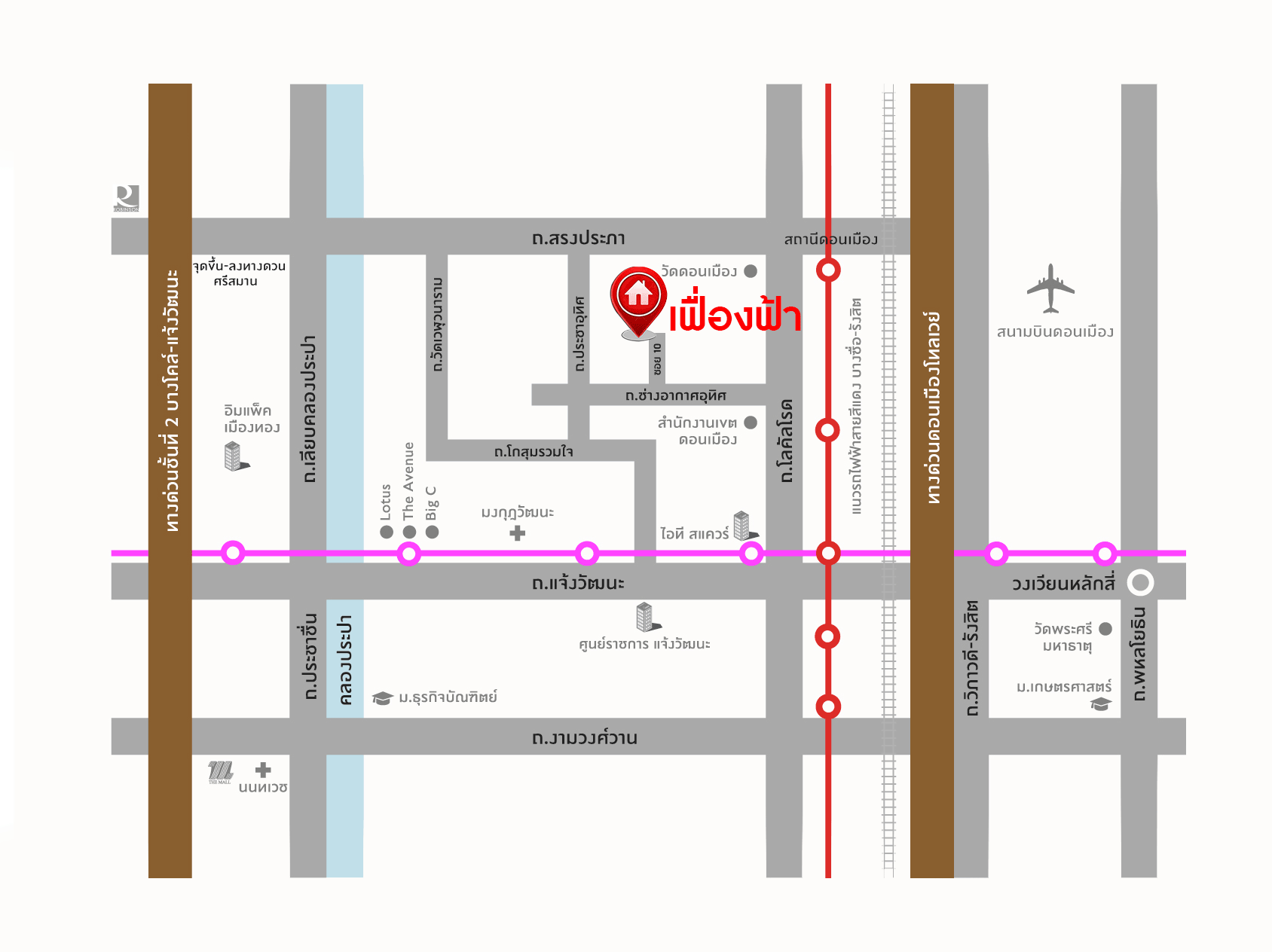 บ้านแฝดมือสอง ใกล้สนามบินดอนเมือง ม.เฟื่องฟ้า-ดอนเมือง บ้านสวยพร้อมอยู่ เนื้อที่ 31 ตร.ว. ฟังก์ชั่นสุดคุ้ม 4 ห้องนอน 3 ห้องน้ำ พร้อมเดินทางสุดสะดวก บนทำเลใกล้รถไฟฟ้าสายสีแดง และจุดขึ้นทางด่วน "ศรีสมาน"