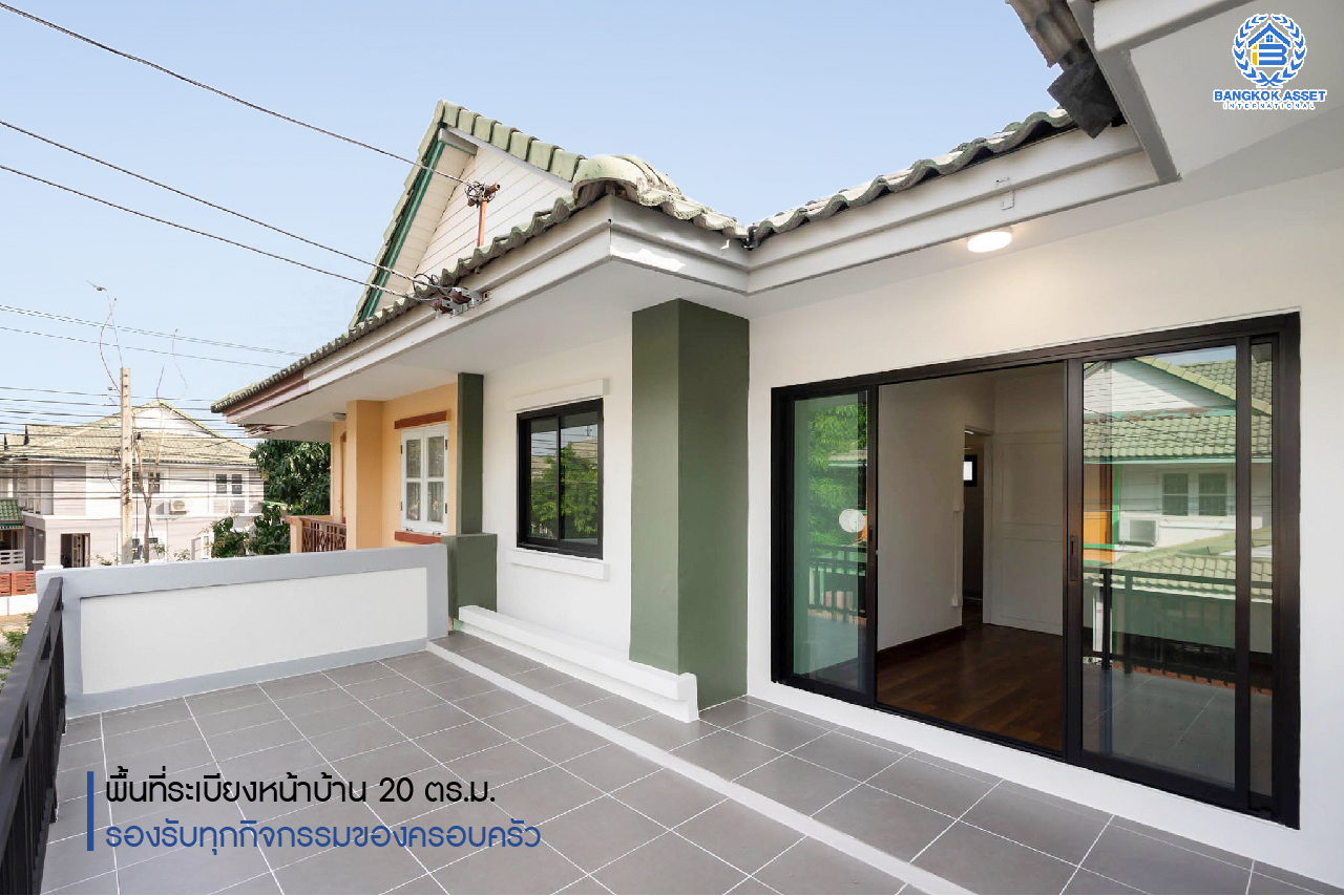 บ้านมือสองตกแต่งใหม่ โครงการ พฤกษา25 บางใหญ่ เนื้อที่ 18 ตร.ว. ฟังก์ชั่น 3 ห้องนอน 2 ห้องน้ำ บนทำเลดีที่สุด เชื่อมต่อ รถไฟฟ้าสายสีม่วง เพียง 15 นาที