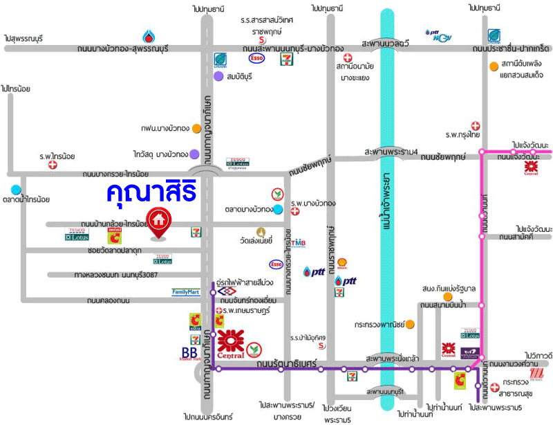บ้านแฝดมือสองย่านนนทบุรี ม.คุณาสิริ บัวทอง4 หลังมุม! บนเนื้อที่มากถึง 49.8 ตร.ว. ฟังก์ชัน 3 ห้องนอน 3 ห้องน้ำ 2 ที่จอดรถ กระจกติดฟิล์มกัน UV บนทำเลเยี่ยม เชื่อมต่อถ.บ้านกล้วย-ไทรน้อย, ถ.กาญจนาภิเษก ใกล้เซ็นทรัลเวสต์เกต และรถไฟฟ้าสายสีม่วง "สถานีคลองบางไผ่"