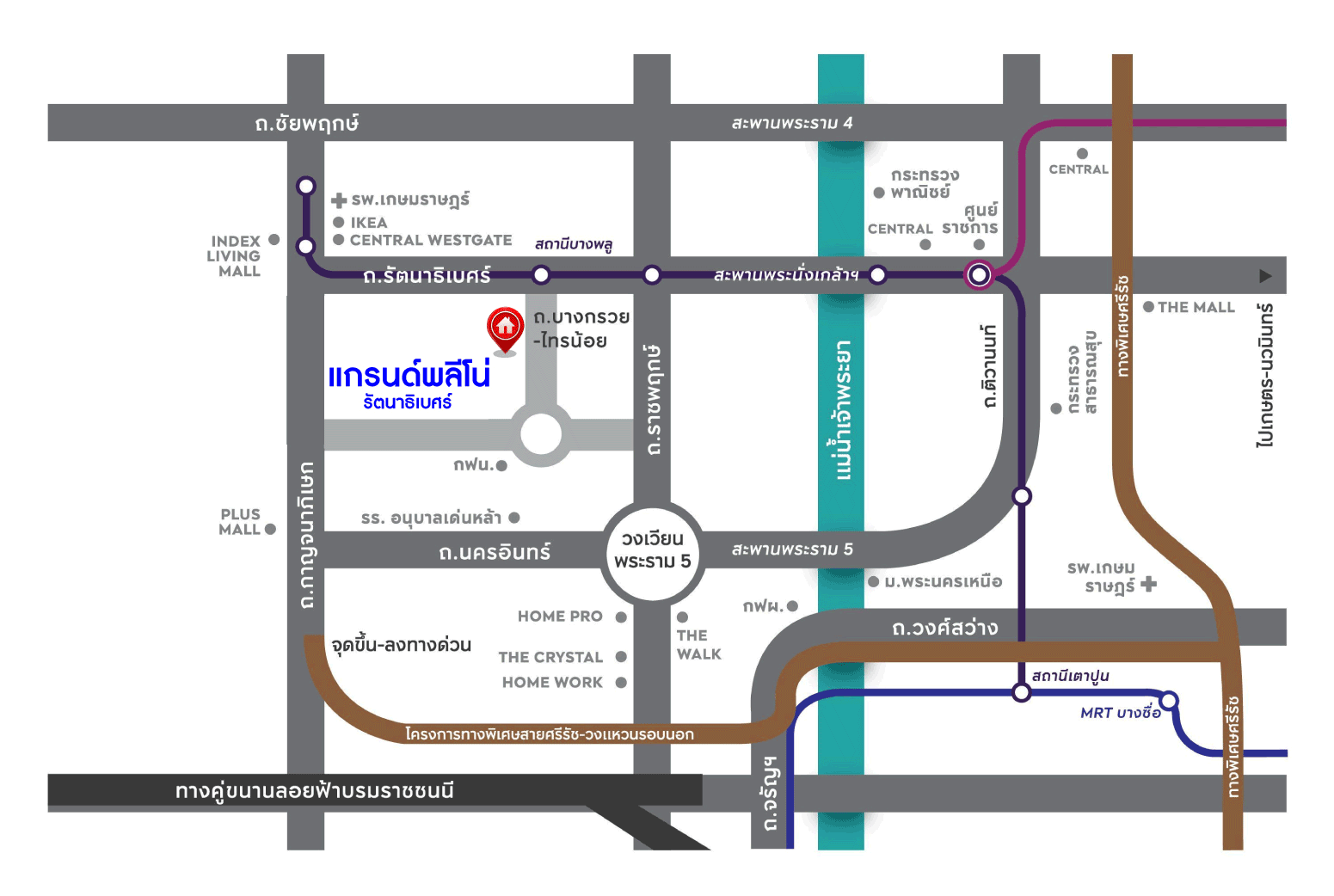 ทาวน์เฮ้าส์มือสอง โครงการ แกรนด์พลีโน่ รัตนาธิเบศร์ บนเนื้อที่ 18.6 ตร.ว. ฟังก์ชัน 3 ห้องนอน 2 ห้องน้ำ 1 ที่จอดรถ ทำเลดี เชื่อมต่อถนนติวานนท์ ถนนรัตนาธิเบศร์ ถนนนครอินทร์ ถนนราชพฤกษ์ ใกล้รถไฟฟ้าสายสีม่วง "สถานีบางพลู" และทางด่วน "ศรีรัช"