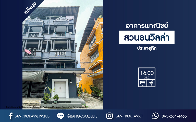 *****อาคารพาณิชย์มือสอง สวนธนวิลล่า ประชาอุทิศ หลังมุม! เนื้อที่กว้าง 16 ตร.ว. ฟังก์ชัน 4 ห้องนอน 3 ห้องน้ำ 1 ที่จอดรถ ภายในตกแต่งสวย ดูทัยสมัย พื้นที่ใช้สอยเยอะ มาพร้อมราคาสุดคุ้ม! ตั้งอยู่บนทำเลเดินทางสะดวกสบาย เชื่อมต่อถนนประชาอุทิศ ถนนราษฎร์บูรณะ ถนนเจริญกรุง ถนนพระราม3 จองด่วน!