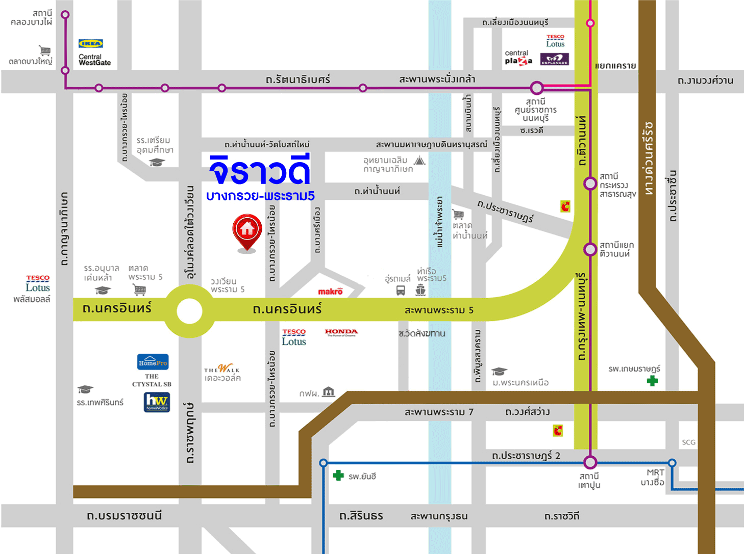 *****ทาวน์เฮ้าส์มือสอง ม.จิราวดี บางกรวย-พระราม5 หลังมุม เนื้อที่กว้าง 26.10 ตร.ว. ฟังก์ชัน 3 ห้องนอน 2 ห้องน้ำ 1 ที่จอดรถ ภายในตกแต่งโมเดิร์น พร้อมเข้าอยู่ ด้านข้างบ้านมีพื้นที่โล่งพร้อมใช้งาน ตั้งบนทำเลดี เชื่อมต่อถนนรัตนาธิเบศร์, ถนนติวานนท์, ถนนเลี่ยงเมืองนนทบุรี ใกล้รถไฟฟ้าสายสีม่วง "สถานีแยกนนทบุรี1"