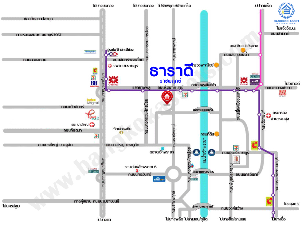 *****ทาวน์โฮมมือสอง นนทบุรี หมู่บ้านธาราดี ราชพฤกษ์ เนื้อที่กว้าง 21.90 ตร.ว. ฟังก์ชัน 3 ห้องนอน 4 ห้องน้ำ ที่จอดรถ 2 คัน บ้านสวย แต่งสไตล์โมเดิร์น แถมฟรี! เครื่องปรับอากาศ อยู่บนทำเลแห่งการเดินทาง เชื่อมต่อถนนราชพฤกษ์, ถนนติวานนท์ ใกล้รถไฟฟ้าสายสีม่วง "สถานีบางรักน้อยท่าอิฐ" และทางด่วน "ศรีรัช"