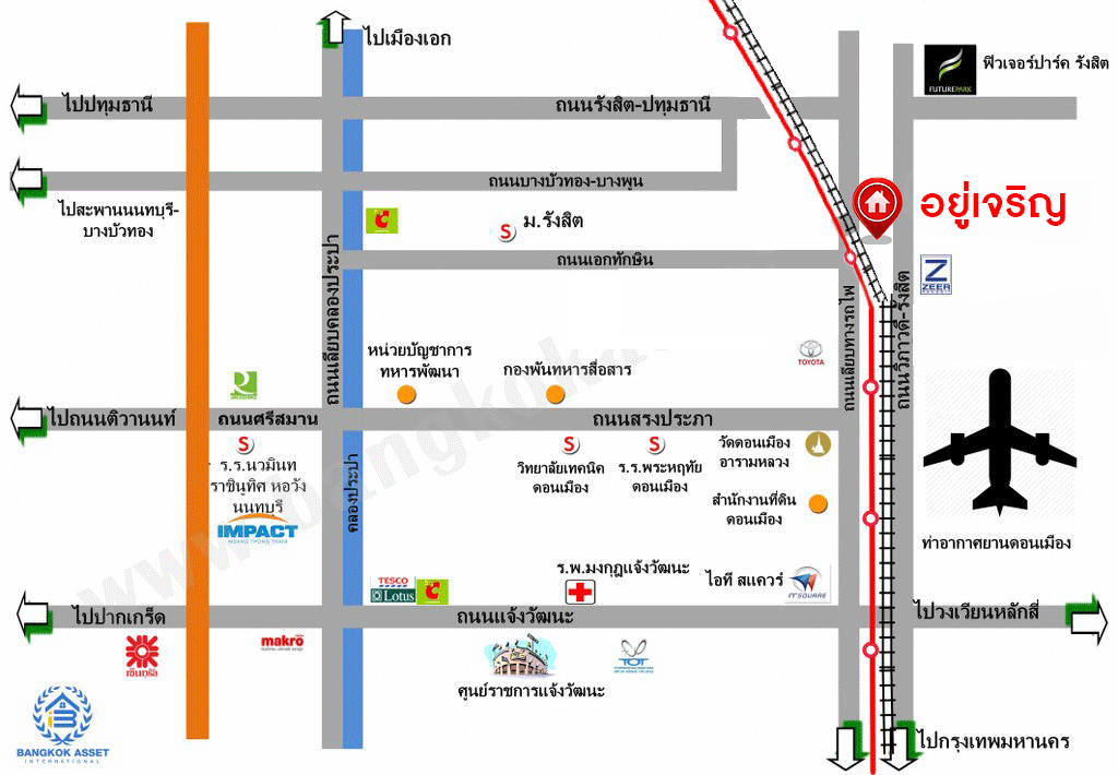 บ้านมือสองตกแต่งใหม่ โครงการ อยู่เจริญ วิภาวดี เนื้อที่ 21.2 ตร.ว. ฟังก์ชัน 2 ห้องนอน 2 ห้องน้ำ จอดรถได้ 2 คัน บนทำเลศักยภาพ หน้าโครงการติดถนนวิภาวดี ใกล้สนามบินดอนเมือง ฟิวเจอร์พาร์ครังสิต, ม.รังสิต จุดขึ้นทางด่วน "ดอนเมือง", โทลเวย์ วิภาวดี-รังสิต และรถไฟฟ้าสายสีแดง "สถานีรังสิต"