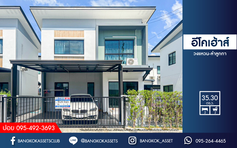 *****บ้านแฝดมือสอง โครงการ อีโค เฮ้าส์ วงแหวน-ลำลูกกา เนื้อที่กว่า 35.30 ตร.ว. ฟังก์ชัน 2 ห้องนอน 2 ห้องน้ำ 2 ที่จอดรถ ภายในตกแต่งสวยสภาพดี ฟรี! เครื่องปรับอากาศ โครงการตั้งบนทำเลดี เชื่อมต่อถนนลำลูกกา ใกล้รถไฟฟ้าสายสีเขียว(ส่วนต่อขยาย คูคต-ลำลูกกา) และจุดขึ้นทางด่วน "รามอินทรา-อาจณรงค์"