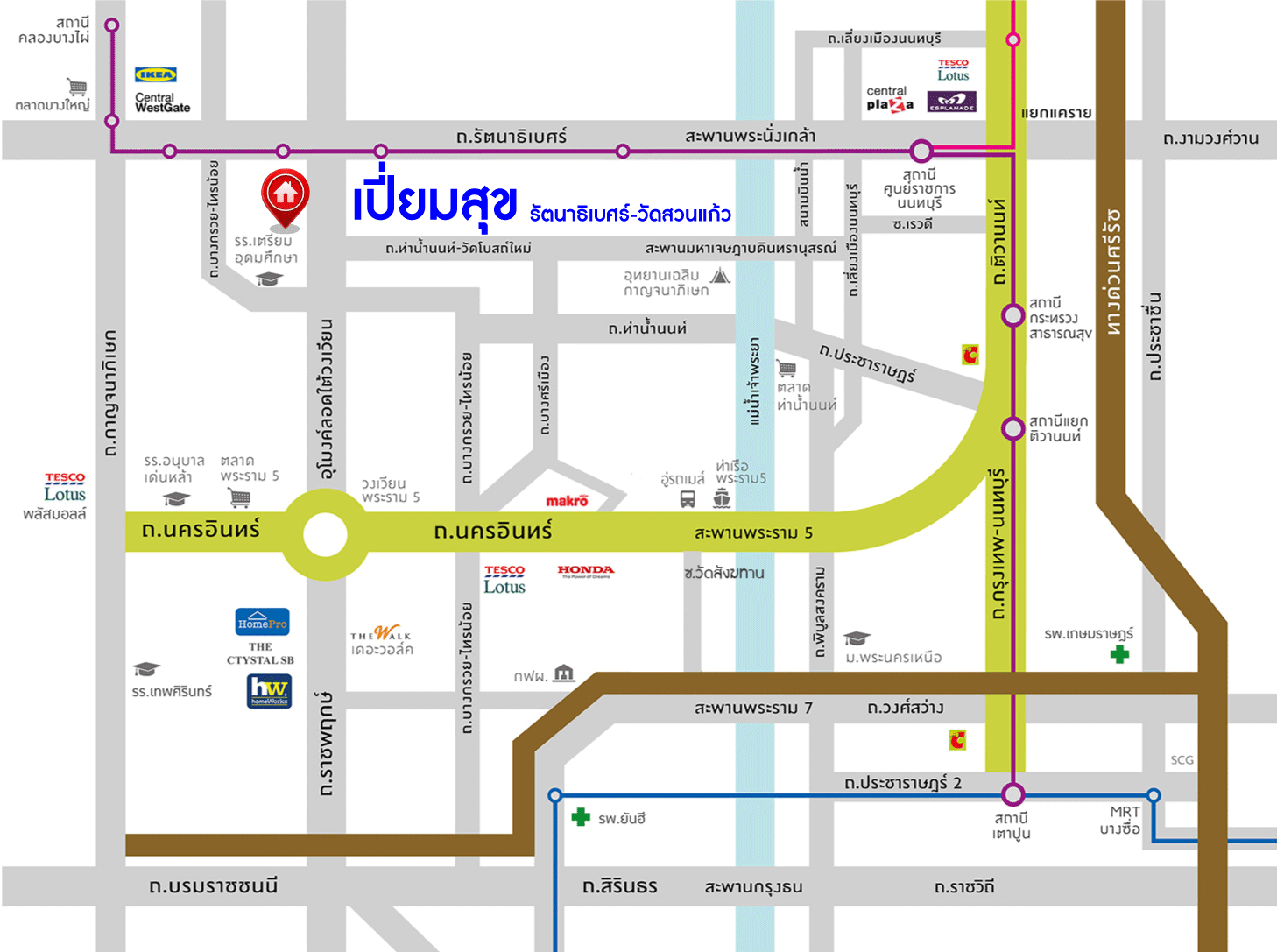 ทาวน์เฮ้าส์มือสองนนทบุรี โครงการ เปี่ยมสุข รัตนาธิเบศร์-วัดสวนแก้ว #หลังมุม เนื้อที่กว้างขวางเกือบ 32 ตร.ว. ฟังก์ชัน 3 ห้องนอน 2 ห้องน้ำ 1 ที่จอดรถ บ้านสวย บนทำเลเยี่ยม เชื่อมต่อ ถ.บางกรวย-ไทรน้อย, ถ.รัตนาธิเบศร์ และ ถ.ราชพฤกษ์ ใกล้รถไฟฟ้าสายม่วง "สถานีบางพลู" ในราคาถูก!