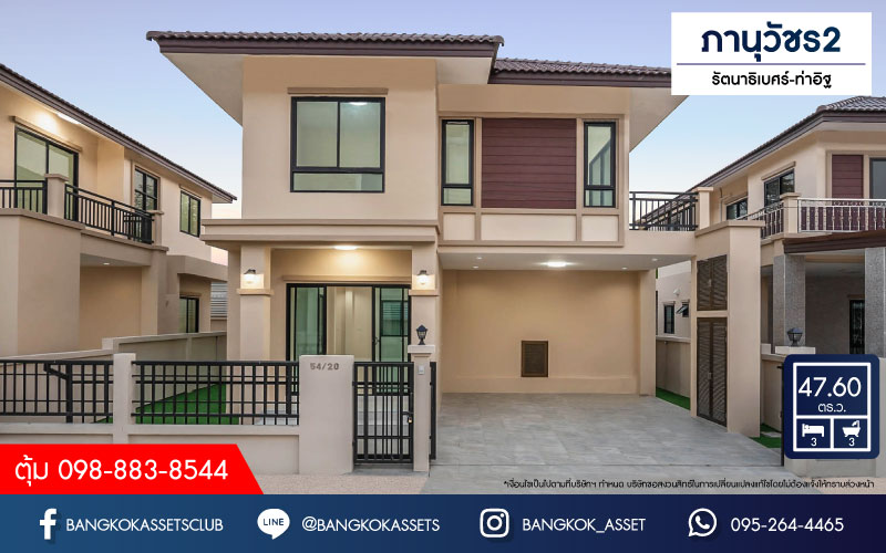 *****บ้านแฝดมือหนึ่งนนทบุรี โครงการ ภานุวัชร2 รัตนาธิเบศร์-ท่าอิฐ เนื้อที่ 47.6 ตร.ว. ฟังก์ชัน 3 ห้องนอน 3 ห้องน้ำ 2 ที่จอดรถ บ้านพร้อมอยู่ บนทำเลเข้า-ออกได้หลายเส้นทาง เชื่อมต่อถนนราชพฤกษ์ ใกล้รถไฟฟ้าสายสีม่วง "สถานีบางรักน้อยท่าอิฐ" เพียง 12 นาทีเท่านั้น!