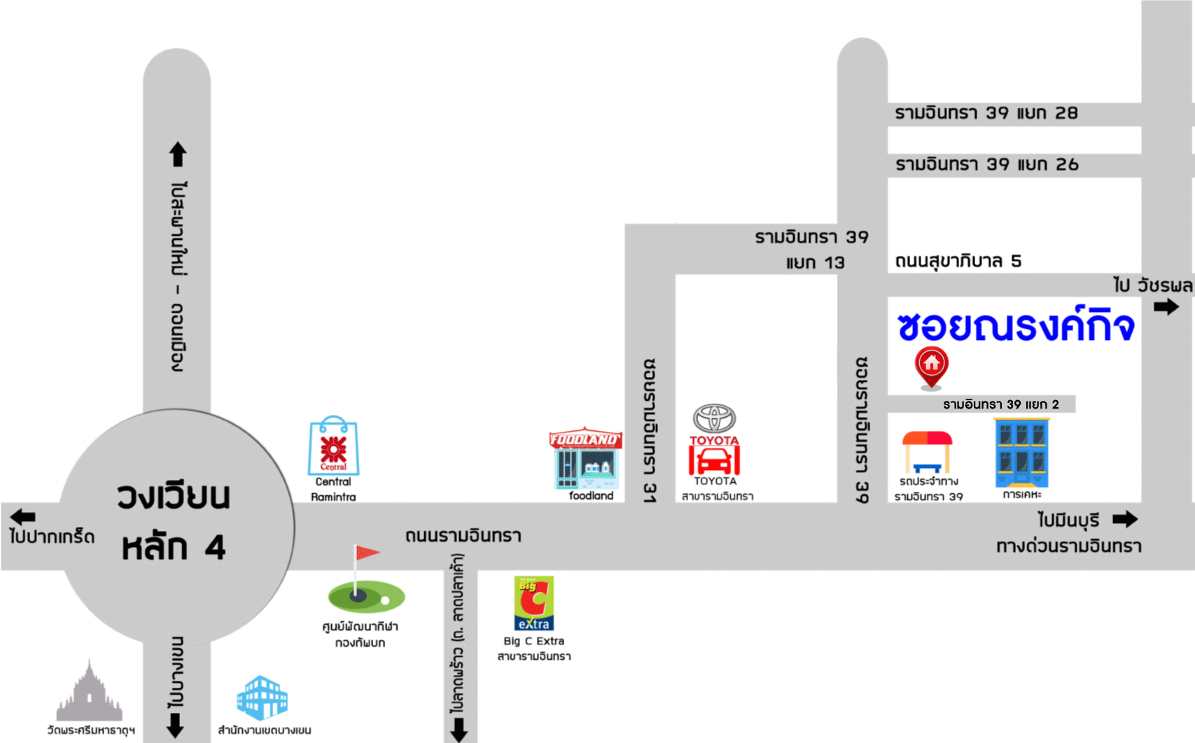 *****บ้านเดี่ยวมือสอง ซอยณรงค์กิจ รามอินทรา39 เนื้อที่ 63 ตร.ว. ฟังก์ชัน 4 ห้องนอน 3 ห้องน้ำ 4 ที่จอดรถ ภายในสภาพดีมาก พื้นที่รอบบ้านกว้างขวาง บนทำเลเดินทางสะดวก เชื่อมต่อถนนรามอินทรา ถนนสุขาภิบาล5 ถนนวัชรพล ใกล้รถไฟฟ้าสายสีชมพู "สถานีรามอินทรา กม.4"