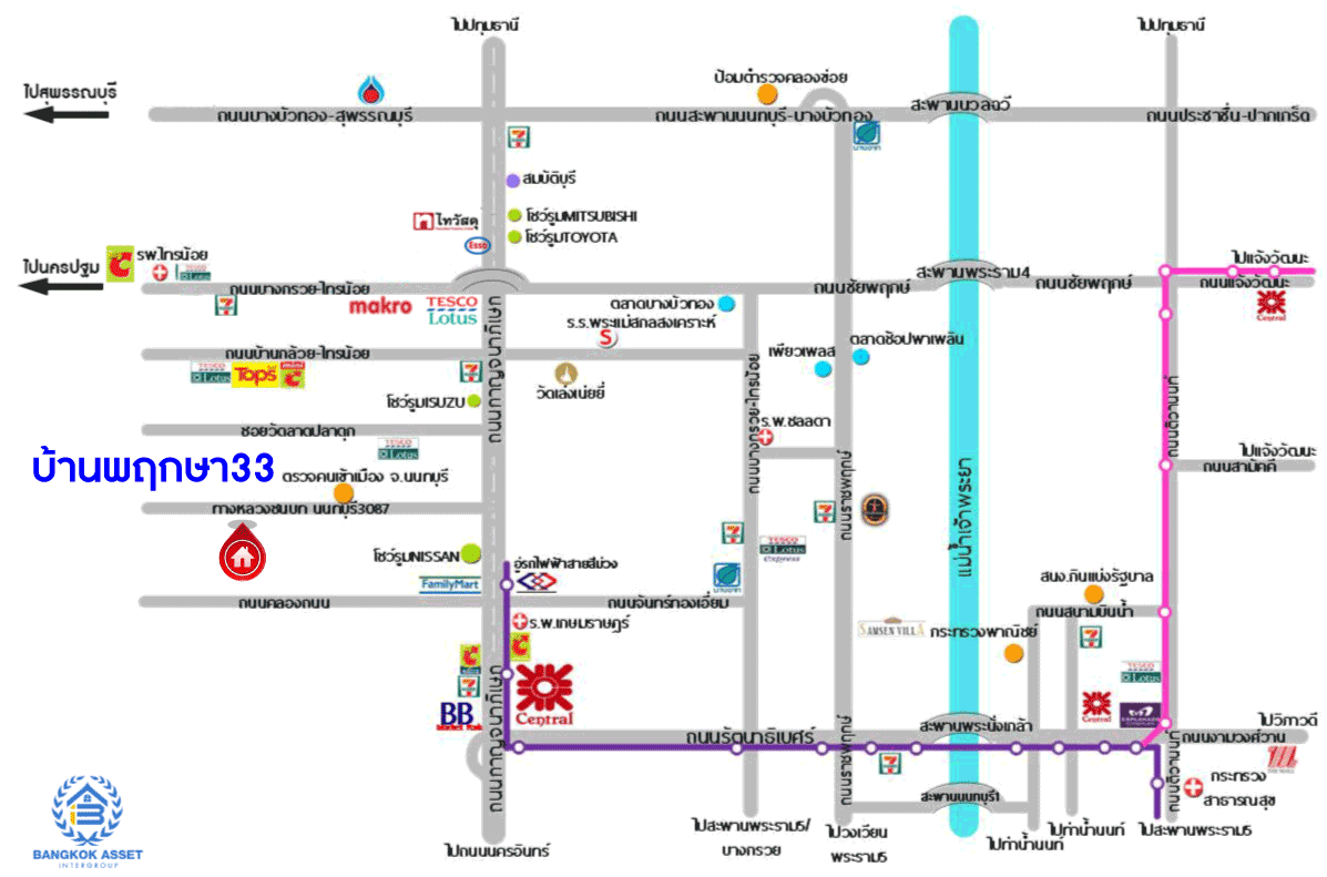 *****ทาวน์เฮ้าส์มือสอง โครงการ บ้านพฤกษา33 กาญจนาภิเษก เนื้อที่ 16 ตร.ว. ฟังก์ชัน 3 ห้องนอน 2 ห้องน้ำ 1 ที่จอดรถ บ้านสภาพดีเยี่ยม พร้อมเข้าอยู่ บนทำเลเดินทางสะดวก เชื่อมต่อถนนกาญจนาภิเษก ถนนบ้านกล้วยไทรน้อย ถนนรัตนาธิเบศร์ ใกล้รถไฟฟ้าสายสีม่วง "สถานีสถานีคลองบางไผ่" และจุดขึ้นทางด่วน "ศรีรัช"