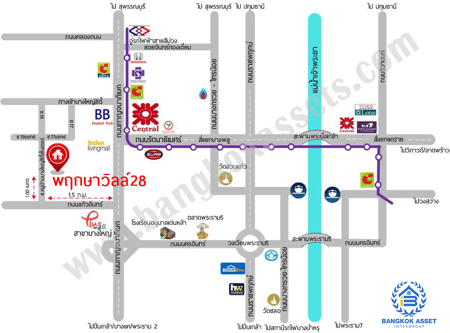 *****ทาวน์เฮ้าส์มือสองนนทบุรี โครงการ พฤกษาวิลล์28 วงแหวน-รัตนาธิเบศร์ เนื้อที่กว้างเกือบ 24 ตร.ว. ฟังก์ชัน 3 ห้องนอน 2 ห้องน้ำ บ้านต่อเติมพร้อมอยู่ หลังบ้านไม่ชนใคร บนทำเลใกล้เซ็นทรัลเวสต์เกต เชื่อมต่อถนนกาญจนาภิเษก ใกล้รถไฟฟ้าสายสีม่วง "สถานีตลาดบางใหญ่" และทางด่วน "กาญจนาภิเษก"