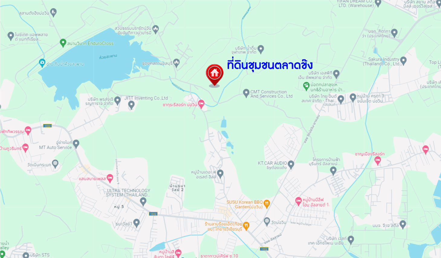 *****ที่ดินเปล่าชลบุรี ที่ดินชุมชนตลาดข๊ง เนื้อที่ขนาด 5 ไร่ 60 ตารางวา (หน้ากว้าง 18 เมตร) ด้วยเนื้อที่เยอะจึงเหมาะแก่การสร้างธุรกิจรีสอร์ต บ้านพัก หรือลานกิจกรรมต่างๆ ก็ดีทั้งนั้น! บนทำเลโซนบ่อวิน สามารถเข้า-ออกได้หลายเส้นทาง เชื่อมต่อ ถนนกรุงเทพ-ชลบุรี, ถนน 1032