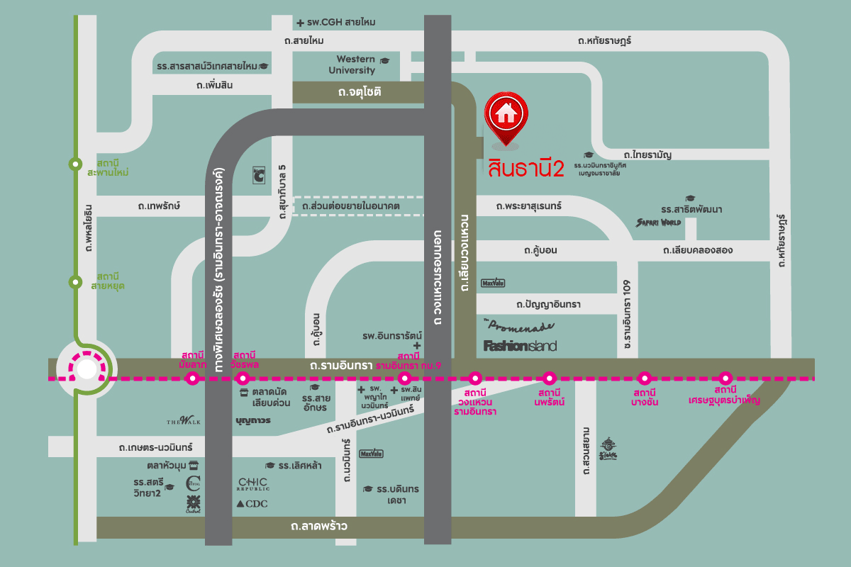 *****ทาวน์เฮ้าส์มือสองกรุงเทพมหานคร โครงการ สินธานี2 รามอินทรา เนื้อที่ 18.6 ตร.ว. ฟังก์ชัน 2 ห้องนอน 2 ห้องน้ำ 1 ที่จอดรถ บ้านพร้อมอยู่ บนทำเลดี  ติดถนนรามอินทรา เชื่อมต่อถนนรามคำแหง, ถนนเลียบคลองสอง ใกล้รถไฟฟ้าสายสีชมพู "สถานีเศรษฐบุตรบำเพ็ญ" ประมาณ 750 เมตร