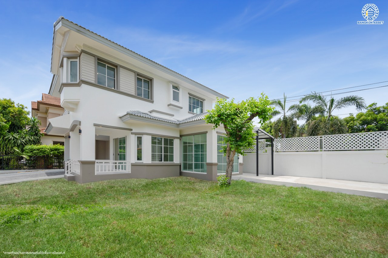 บ้านมือสองตกแต่งใหม่ โครงการ ชัยพฤกษ์ บางบัวทอง บ้านหลังใหญ่ พื้นที่ข้างบ้านเยอะ เนื้อที่ 95.6 ตร.ว. ฟังก์ชัน 3 ห้องนอน 3 ห้องน้ำ 1 ห้องอเนกประสงค์  2 ที่จอดรถ แบรนด์ L&H มาพร้อม Facilities ครบครัน บนทำเลเดินทางสะดวก ติดถนนบางกรวย-ไทรน้อย ใกล้เซ็นทรัลเวสต์เกต และรถไฟฟ้าสายสีม่วง "สถานีบางพลู"