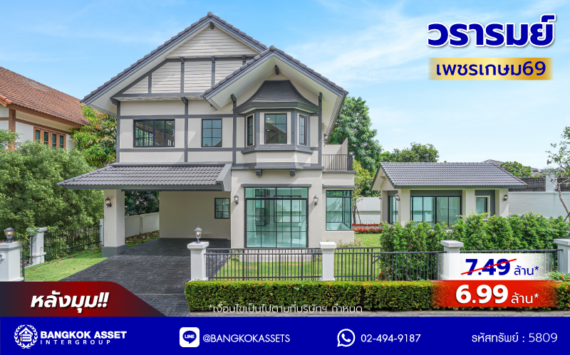 บ้านมือสองตกแต่งใหม่ หลังมุม จากแบรนด์ Q.House โครงการ วรารมย์ เพชรเกษม69 เนื้อที่ 107.9 ตร.ว. พื้นที่ใช้สอย 261.89 ตร.ม. ด้วยฟังก์ชัน 3 ห้องนอน 3 ห้องน้ำ จอดรถได้ 2 คัน พร้อมเรือนรับรองที่แยกออกจากตัวบ้าน ทำเลใกล้ The Mall บางแค และเชื่อมต่อ ถนนกาญจนาฯ ถนนบางบอน และถนนพุทธมณฑลสาย3