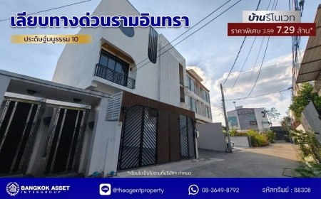 ขายทาวน์โฮม 3 ชั้น รีโนเวทใหม่ทั้งหลัง เลียบด่วนรามอินทรา–ประดิษฐ์มนูธรรม 10 ขนาด 28 ตร.วา 4 ห้องนอน 4 ห้องน้ำ จอดรถ 3–4 คัน ใกล้รถไฟฟ้าสายสีเหลือง ทางด่วน และ Central EastVille พร้อมอยู่ ราคาพิเศษ