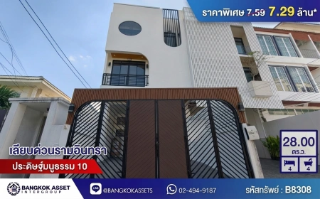ทาวน์โฮม เลียบด่วนรามอินทรา–ประดิษฐ์มนูธรรม 10 รีโนเวทใหม่ทั้งหลัง 3 ชั้น เนื้อที่ 28 ตร.วา 4 ห้องนอน 4 ห้องน้ำ จอดรถ 3–4 คัน ใกล้รถไฟฟ้าสายสีเหลือง ทางด่วน และ Central EastVille พร้อมอยู่ ราคาพิเศษ