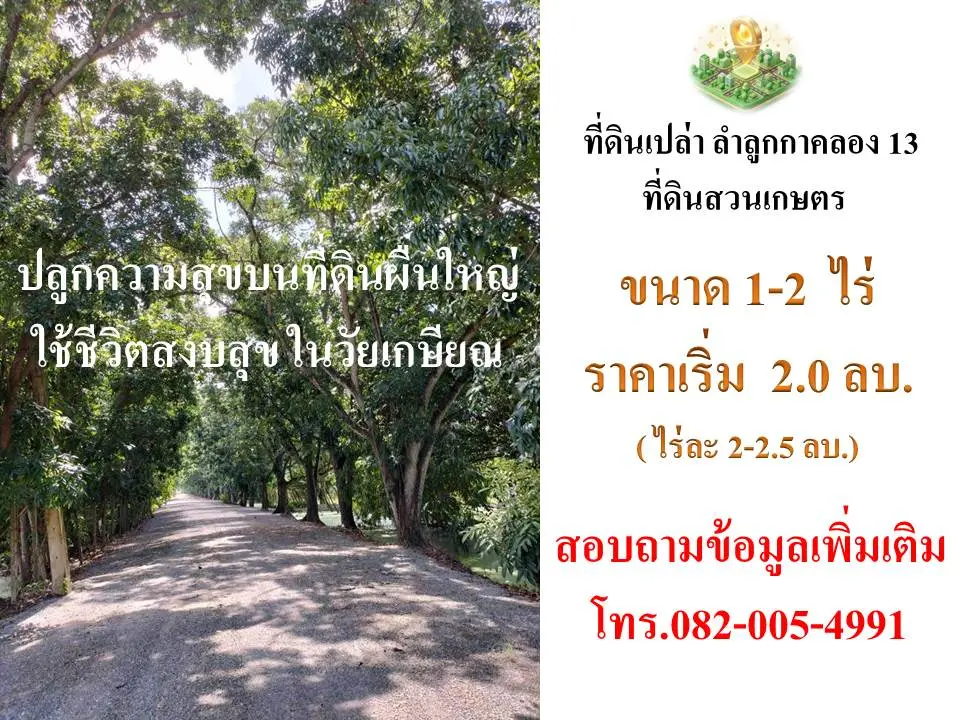 ขายที่ดินติดถนนลำลูกกาคลอง13
