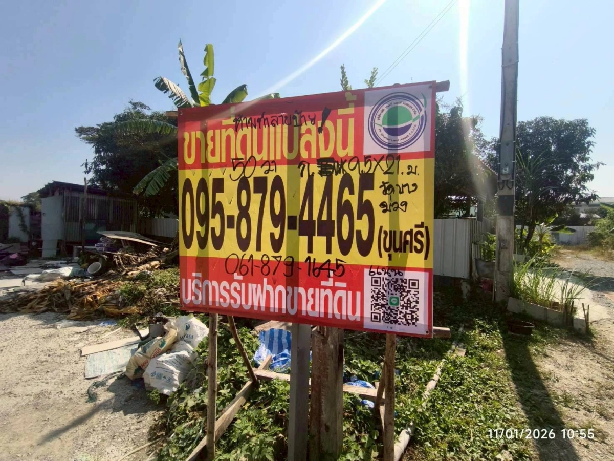 ขายด่วนที่ดินซอยวัดบางม่วง 50 ตรว ติดถนนสาธารณะ ถมแล้ว อ.บางใหญ่ จ.นนทบุรี