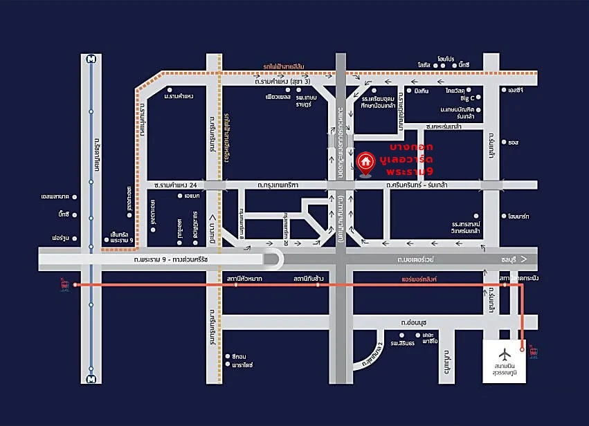 บ้านเดี่ยวมือสอง โครงการ บางกอก บูเลอวาร์ด พระราม9 เนื้อที่กว้าง 53.9 ตร.ว. พื้นที่ใช้สอย 270 ตร.ม. ฟังก์ชัน 3 ห้องนอน 4 ห้องน้ำ 2 ที่จอดรถ ภายในสภาพดีเยี่ยม พร้อมอยู่ เชื่อมต่อหลายเส้นทาง ใกล้รถไฟฟ้าสายสีส้ม "สถานีน้อมเกล้า" และจุดขึ้นทางหลวงพิเศษหมายเลข9