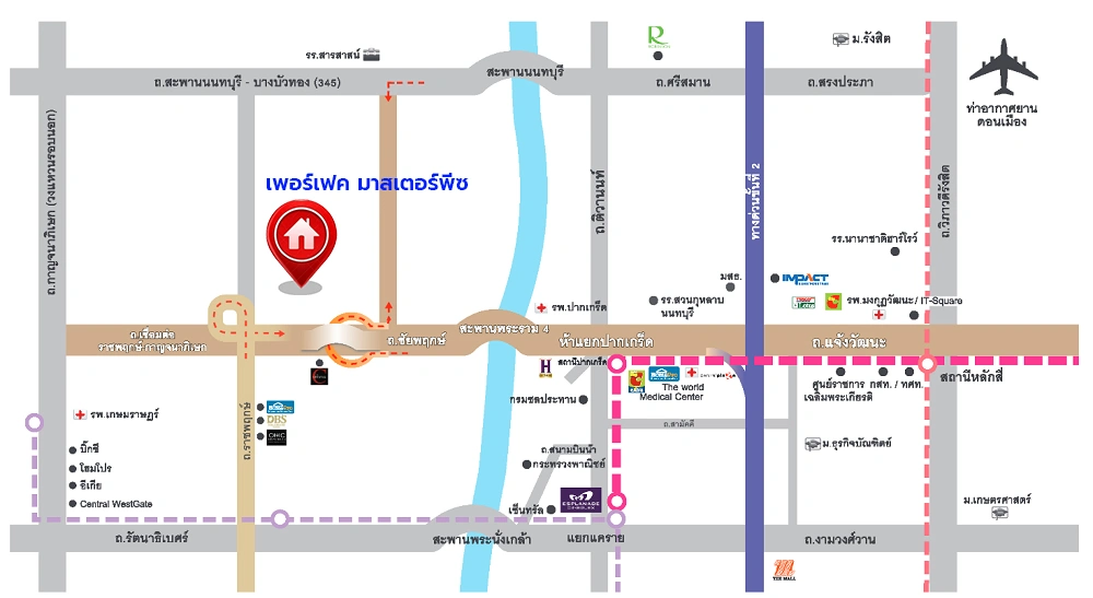 บ้านเดี่ยวมือสองนนทบุรี โครงการ เพอร์เฟค มาสเตอร์พีซ แจ้งวัฒนะ หลังมุม เนื้อที่กว้างขวางถึง 98.5 ตร.ว. ฟังก์ชัน 4 ห้องนอน 4 ห้องน้ำ 2 ที่จอดรถ มีอาคารโครงสร้างแยกจากตัวบ้าน บนทำเลตรงข้ามโรงเรียน SISB เชื่อมต่อ ถ.ราชพฤกษ์, ถ.บางกรวย-กรุงเทพ ใกล้รถไฟฟ้าสายสีชมพู "สถานีห้าแยกปากเกร็ด" และทางด่วน "แจ้งว