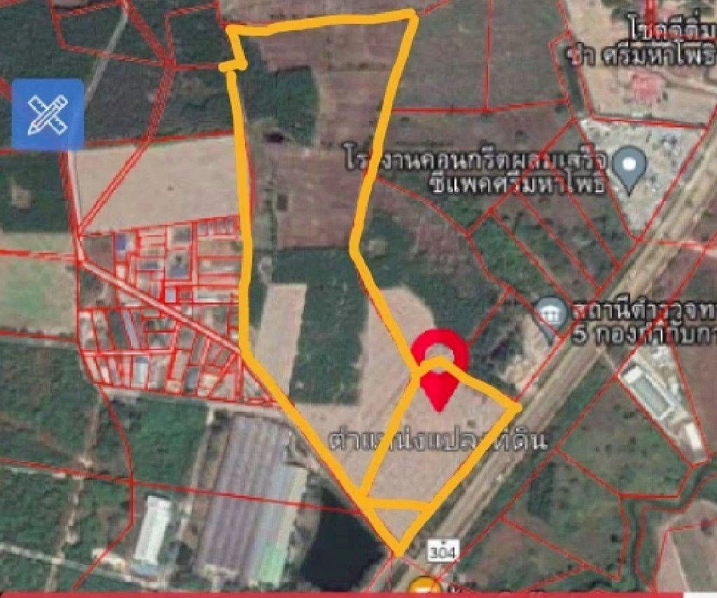 ขายที่ดินสีม่วง 76ไร่  ตินถนนทางหลวง 304 ฉะเชิงเทรา-กบินทร์บุรี