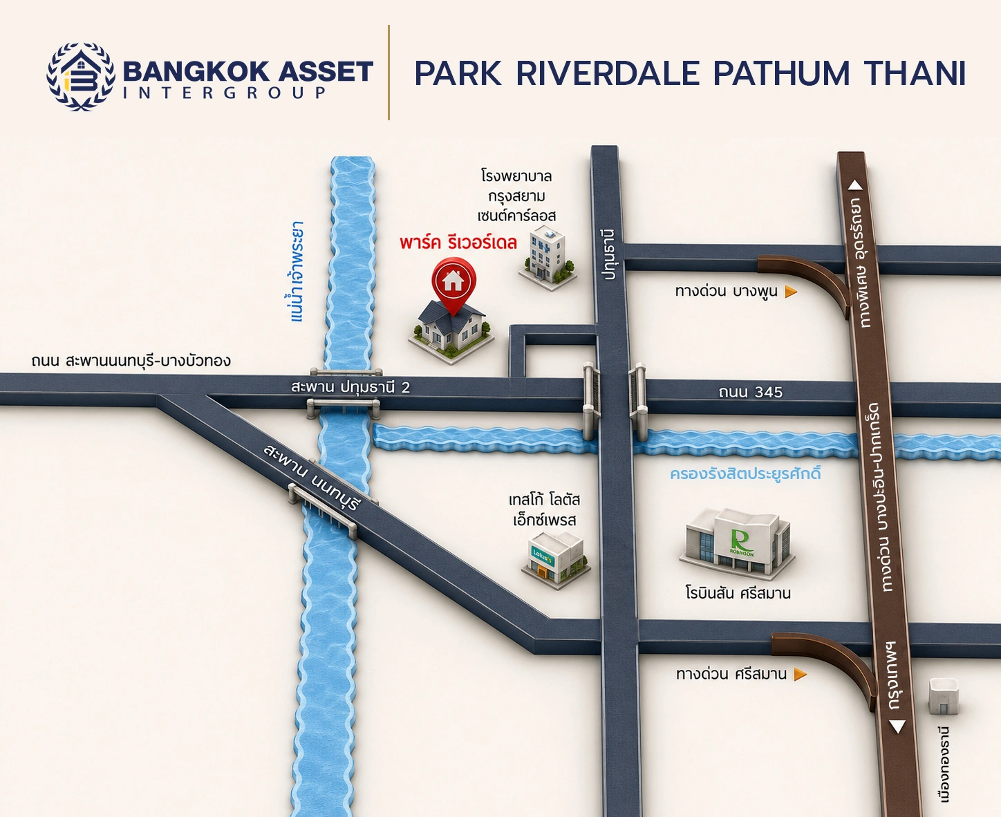บ้านมือสอง โครงการ พาร์ค ริเวอร์เดล เนื้อที่กว้างถึง 63.80 ตร.ว. พื้นที่ใช้สอย 220 ตร.ม. ฟังก์ชันเยอะ 4 ห้องนอน 3 ห้องน้ำ 2 ที่จอดรถ ใกล้แหล่งอำนวยความสะดวก เชื่อมต่อถนนติวานนท์, ถนนปทุมธานี ใกล้รถไฟฟ้าสายสีแดง "สถานีรังสิตและสถานีหลักหก" และจุดขึ้นทางด่วนอุดรรัถยา (บางปะอิน-ปากเกร็ด)