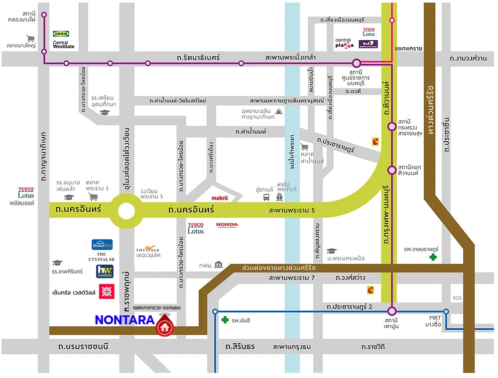 บ้านมือสอง โครงการ นนทรี ราชพฤกษ์ เนื้อที่ 56 ตร.ว. บนพื้นที่ใช้สอยกว่า 201 ตร.ม. ฟังก์ชัน 3 ห้องนอน 3 ห้องน้ำ จอดรถได้ 2 คัน บนทำเลใจกลางราชพฤกษ์ ใกล้ห้างเซ็นทรัล เวสวิลล์, ทางพิเศษศรีรัช เชื่อมสู่สาทร-ปิ่นเกล้า ได้อย่างรวดเร็ว