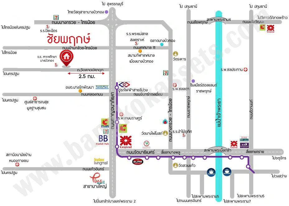 บ้านมือสอง โครงการ ชัยพฤกษ์ วัดลาดปลาดุก บ้านเดี่ยว 2 ชั้น 4 ห้องนอน 2 ห้องน้ำ จอดรถ 3 คัน เนื้อที่ 53 ตร.ว. ใช้สอย 120 ตร.ม. มีห้องนอนชั้นล่าง ครัวพร้อมเคาน์เตอร์ หลังคาโรงรถ ทำเลบางบัวทอง นนทบุรี ติดถนนวัดลาดปลาดุก ใกล้เซ็นทรัล เวสต์เกต
