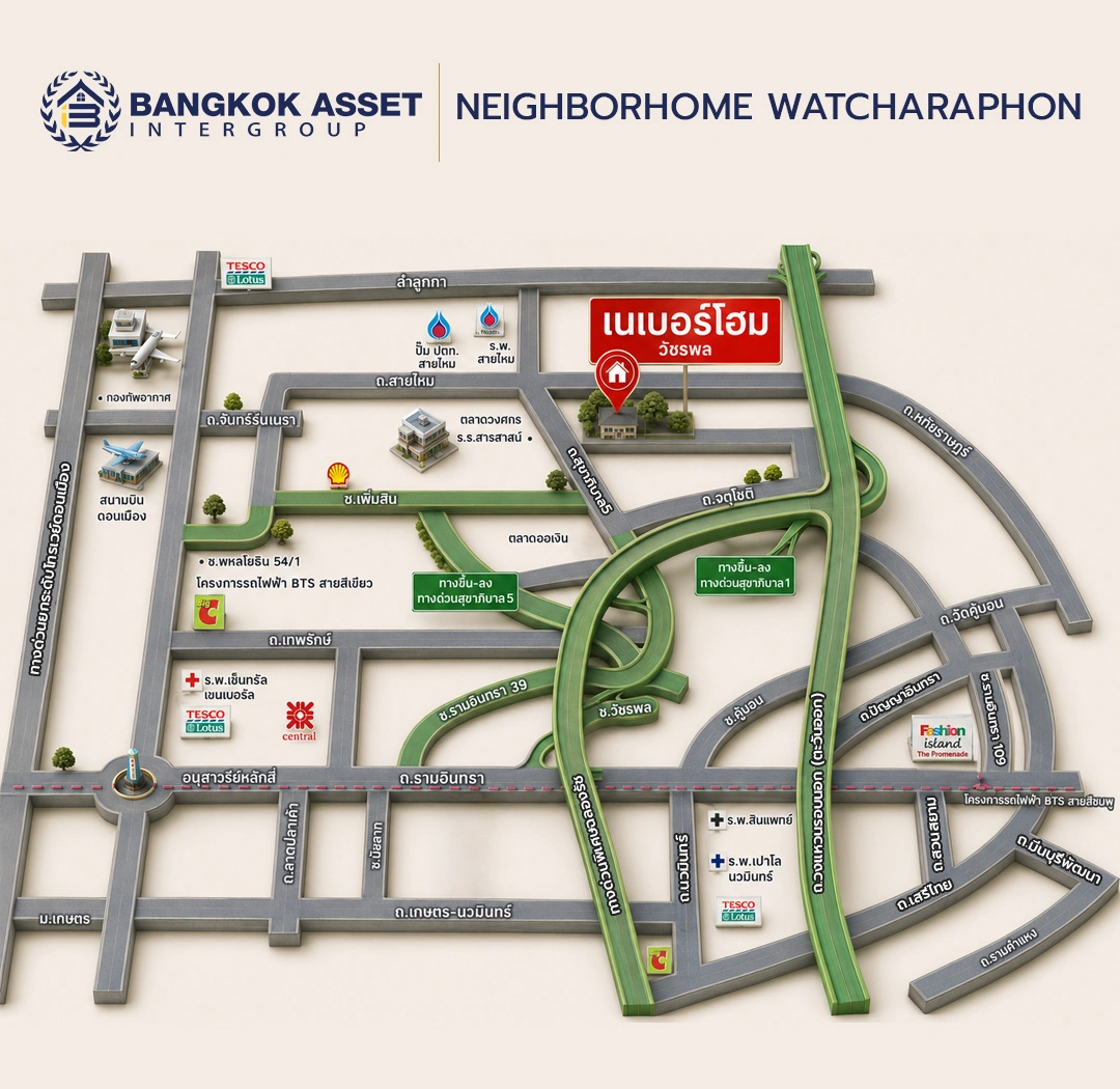 บ้านมือสอง โครงการ เนเบอร์โฮม วัชรพล เนื้อที่ 51 ตร.ว. พื้นที่ใช้สอย 157.58 ตร.ม. ฟังก์ชัน 4 ห้องนอน 2 ห้องน้ำ 2 ที่จอดรถ บนทำเลศักยภาพ เดินทางสะดวกเชื่อมต่อถนนสุขาภิบาล5 ถนนวัชรพล ถนนรามอินทรา ใกล้ห้างสรรพสินค้า Fashion Island และจุดขึ้นทางด่วน "ฉลองรัช"