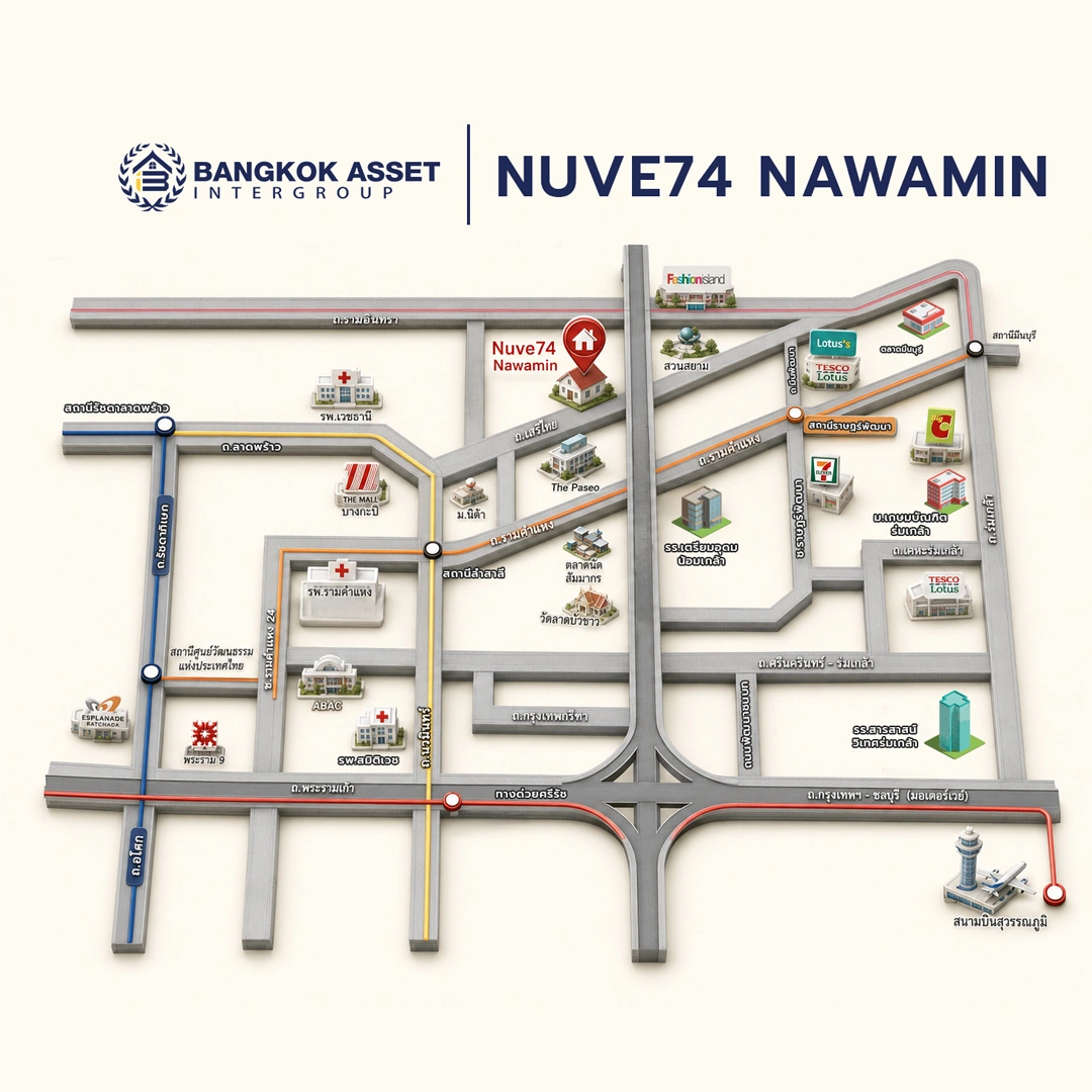 บ้านมือสอง โครงการ Nuve นวมินทร์74 เนื้อที่ 74.3 ตร.ว.  ฟังก์ชัน 5 ห้องนอน 4 ห้องน้ำ 2 ที่จอดรถ มีห้องนอนชั้นล่าง ดีไซน์โดดเด่น บนทำเลศักยภาพ เดินทางสะดวกเชื่อมต่อถนนเกษตร-นวมินทร์ ถนนรามอินทรา ถนนเสรีไทย ใกล้ห้างสรรพสินค้า Central EastVille และจุดขึ้นทางด่วน "ฉลองรัช"