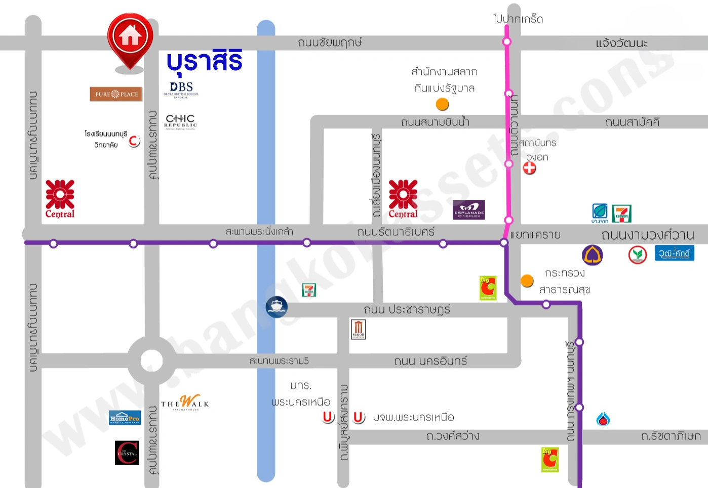 บ้านเดี่ยวพร้อมอยู่ โครงการ บุราสิริ ราชพฤกษ์-แจ้งวัฒนะ เนื้อที่ 75 ตร.ว. ฟังก์ชัน 3 ห้องนอน 3 ห้องน้ำ 2 ที่จอดรถ หน้าโครงการติดถนนราชพฤกษ์ ที่สามารถเชื่อมต่อถนนแจ้งวัฒนะ, กาญจนาภิเษก, รัตนาธิเบศร์ ใกล้ Central แจ้งวัฒนะ ใกล้รถไฟฟ้าสายสีม่วง "สถานีบางรักใหญ่" และจุดขึ้นทางด่วนทางด่วน "ศรีรัช"