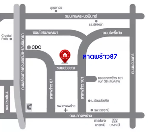 บ้านเดี่ยวมือสอง 2 ชั้น ซอยลาดพร้าว 87 แยก 7 เนื้อที่ 104 ตร.ว. พื้นที่ใช้สอย 262 ตร.ม. ฟังก์ชัน 4 ห้องนอน 4 ห้องน้ำ 1 ที่จอดรถ เดินทางเชื่อมต่อถนนลาดพร้าวและถนนประดิษฐ์มนูธรรม ใกล้รถไฟฟ้า MRT สายสีเหลือง สถานีลาดพร้าว 83 และศูนย์การค้าเซ็นทรัล อีสต์วิลล์