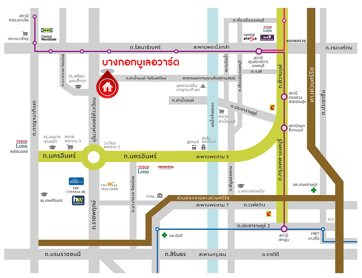 บ้านเดี่ยว 2 ชั้น โครงการ บางกอก บูเลอวาร์ด ราชพฤกษ์-พระราม 5 เนื้อที่ 58.4 ตร.ว. พื้นที่ใช้สอย 203 ตร.ม. ฟังก์ชัน 3 ห้องนอน 3 ห้องน้ำ 2 ที่จอดรถ จาก SC Asset โครงการติดถนนราชพฤกษ์ เดินทางเชื่อมถนนนครอินทร์ ถนนรัตนาธิเบศร์ ใกล้ MRT สายสีม่วง สถานีบางรักน้อยท่าอิฐ